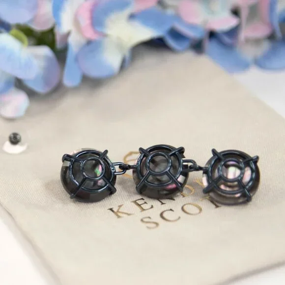 Kendra Scott Jolie Linear Navy Black Mother of Pearl Drop Dangle Earrings NWT